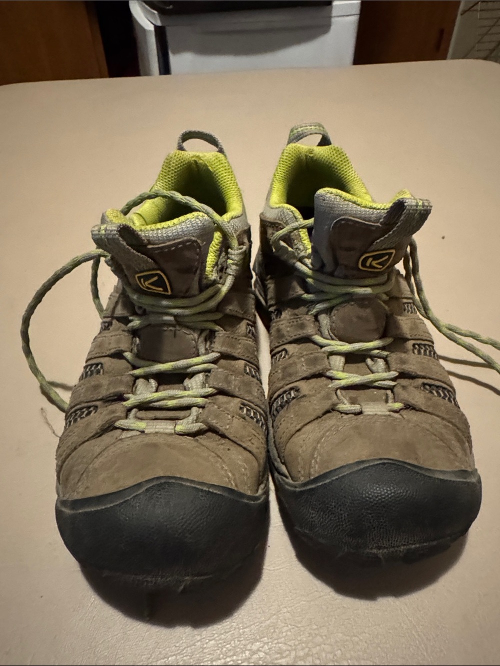 Keen Taupe Hiking Shoes with Lime Interior